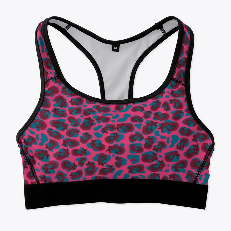 Sirens Blue Animal Print Bra on HOT PINK