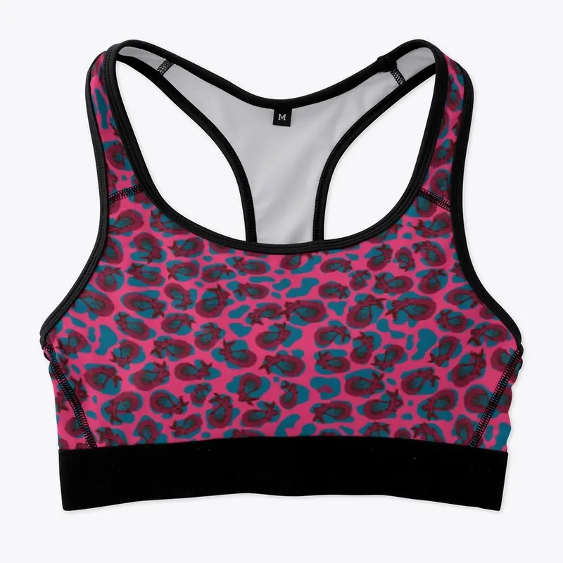 Sirens Blue Animal Print Bra on HOT PINK